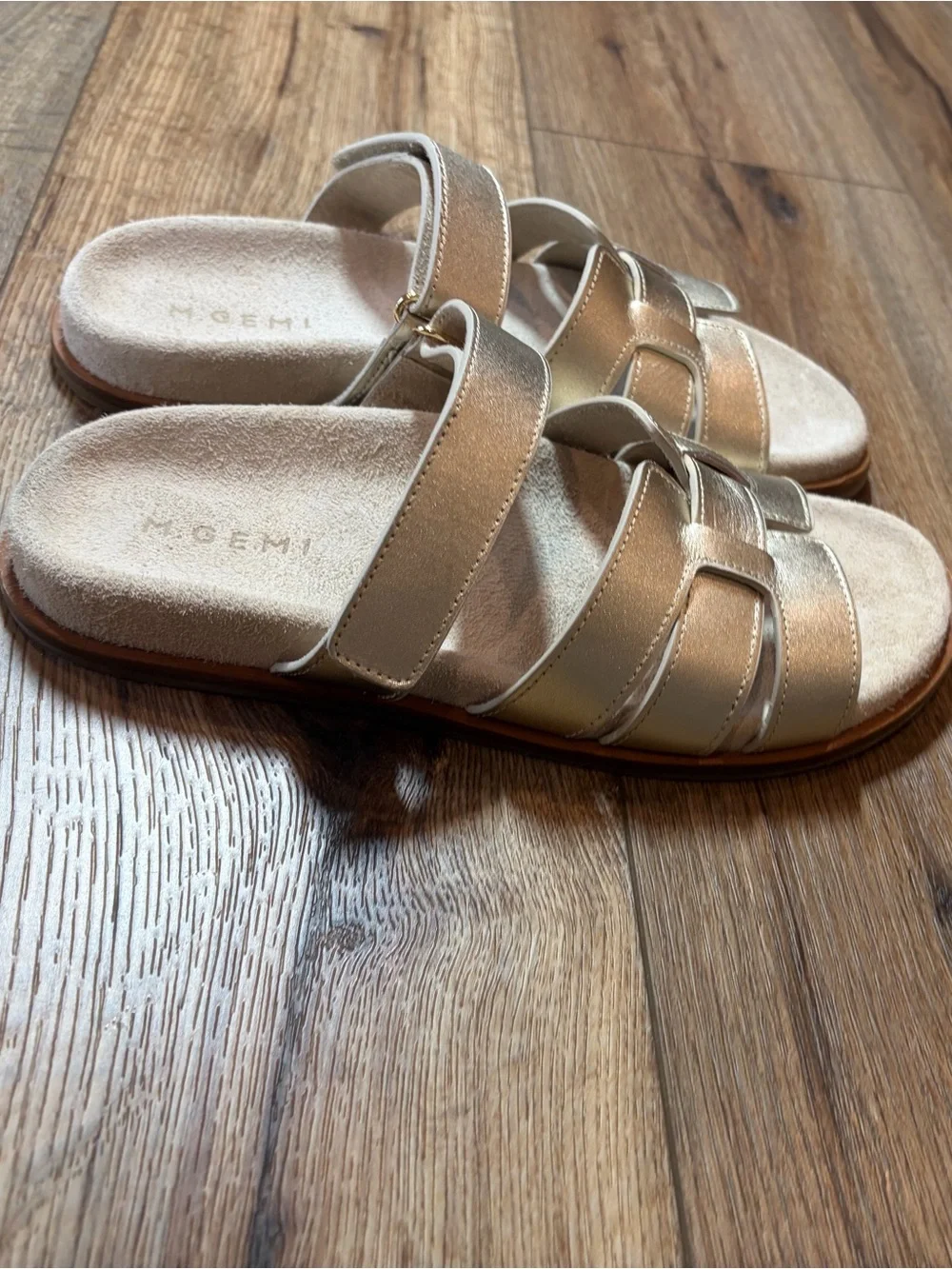 M.Gemi The Emanuela Leather Slide Sandals Metallic Champagne Gold Size 37 Italy